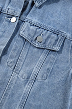 Load image into Gallery viewer, Beau Blue Ruffle Raw Hem Flap Pockets Denim Jacket
