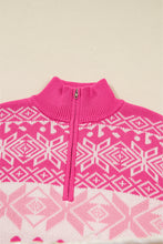 Load image into Gallery viewer, Rose Red Christmas Snowflake Quarter Zip Collard Sweater