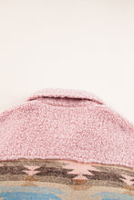 Load image into Gallery viewer, Pink Western Aztec Print Sherpa Splicing Buttoned Flap Pocket Coat