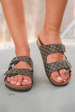 Cargar imagen en el visor de la galería, Coffee Geometric Print Cut Out Buckle PU Leather Flat Slippers