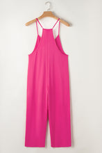 Load image into Gallery viewer, Rose Red Black Pocketed Adjustable Spaghetti Strap Straight Leg Jumpsuit