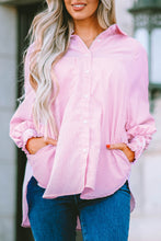 Cargar imagen en el visor de la galería, Pink Smocked Cuffed Striped Boyfriend Shirt with Pocket