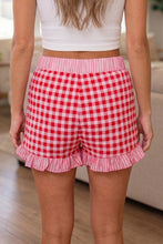 Cargar imagen en el visor de la galería, Red Gingham Print Ruffle Striped Detail Lace Tie Shorts