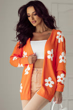 Cargar imagen en el visor de la galería, Orange Floral Print Knitted Open Front Loose Cardigan