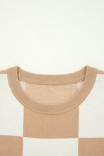 Load image into Gallery viewer, Light French Beige Checkered Pattern Loose Drop Shoulder Half Sleeve Sweater
