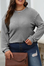 Load image into Gallery viewer, Black Stripe Round Neck Drop Shoulder Long Sleeve Top