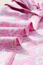 Load image into Gallery viewer, Pink Vintage Floral Ruffled Split Neck Short Sleeve Blouse