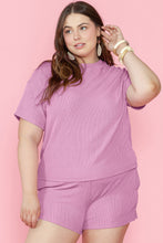 Load image into Gallery viewer, Phalaenopsis Ribbed Knit T Shirt and Shorts Plus Size Lounge Set