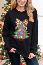 Load image into Gallery viewer, Black Bowknot Christmas Tree Shiny Graphic Sweatshirt