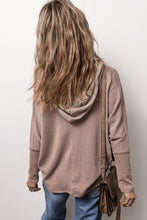 Load image into Gallery viewer, Dark Brown Flap Pocket Patchwork Corded Drawstring Hoodie