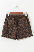 Load image into Gallery viewer, Brown Leopard Print Elastic Waist Drawstring Denim Skort