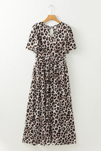 Cargar imagen en el visor de la galería, Khaki Leopard V Neck Cinched High Waist Open Back Maxi Dress