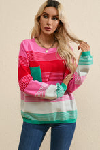 Load image into Gallery viewer, Rose Striped Knit Patch Pocket Drop Shoulder Sweater