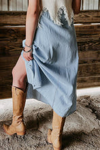 Load image into Gallery viewer, Mist Blue Fully Buttoned Long Denim Skirt