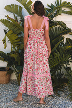 Cargar imagen en el visor de la galería, Pink Floral Lace Tied Strap Empire Waist Maxi Dress