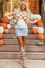 Load image into Gallery viewer, Gold Flame Checkered Split Neck Contrast Kangaroo Pocket Hooded Sweater