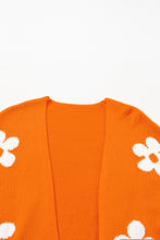 Cargar imagen en el visor de la galería, Orange Floral Print Knitted Open Front Loose Cardigan