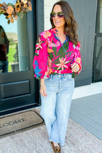 Cargar imagen en el visor de la galería, Rose Blooming Flower Print Ruffled Puff Sleeve Blouse