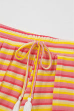 Load image into Gallery viewer, Yellow Stripe Rainbow Tee Tasseled String Wide Leg Pants Set