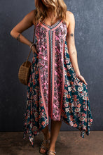 Cargar imagen en el visor de la galería, Pink Bohemian Floral Patchwork Print Long Sundress