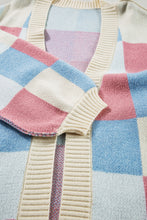 Cargar imagen en el visor de la galería, Light Blue Checkered Drop Shoulder Exposed Seam Open Front Cardigan