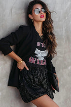 Cargar imagen en el visor de la galería, Black Sequin Straight Leg High Waist Casual Shorts