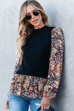 Load image into Gallery viewer, Black Floral Ruffle Sleeve Peplum Top