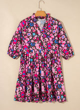 Load image into Gallery viewer, Rose Abstract Print V Neck Collared Half Sleeve Short Dress