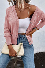 Load image into Gallery viewer, Sepia Rose Textured Knit Pearl Beaded Button Up Cardigan