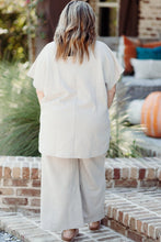 Load image into Gallery viewer, Beige Plus Size Textured Collared Top and Pants Set