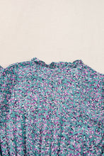 Load image into Gallery viewer, Blue Printed V Neck Shirred Short Puff Sleeve Maxi Dress