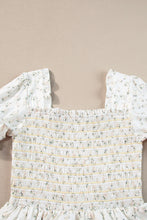 Load image into Gallery viewer, White Frilly Shirred Bodice Tiered Floral Maxi Dress