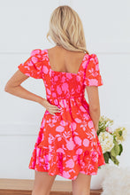 Load image into Gallery viewer, Red Floral Bubble Sleeve Sweetheart Neck Ruffled Mini Dress