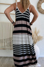 Load image into Gallery viewer, Multicolour Mixed Stripes Spaghetti Straps V Neck Maxi Dress