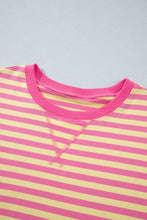 Cargar imagen en el visor de la galería, Pink Stripe Colorblock Trim Crew Neck Loose Tee Drawstring Elastic Waist 2pcs Pant Set