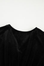 Load image into Gallery viewer, Black Velvet Buttoned Puff Sleeve V Neck Split Midi Dress