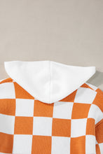 Load image into Gallery viewer, Gold Flame Checkered Split Neck Contrast Kangaroo Pocket Hooded Sweater
