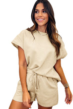 Load image into Gallery viewer, Gray 2pcs Solid Textured Drawstring Shorts Set