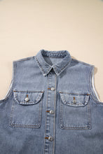 Load image into Gallery viewer, Beau Blue Denim Flap Pocket Curved Hem Shirt Vest