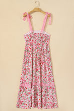 Cargar imagen en el visor de la galería, Pink Floral Lace Tied Strap Empire Waist Maxi Dress