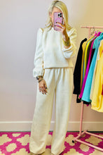 Load image into Gallery viewer, Beige Textured Puff Sleeve Top and Pants Set