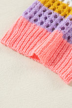 Load image into Gallery viewer, Pink Stripe Colorblock Hollowed Crochet 3/4 Sleeve Sweater