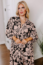 Load image into Gallery viewer, Black Plus Size Floral Printed Puff Sleeve Collared Maxi Dress