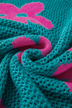 Load image into Gallery viewer, Sea Green Big Flower Hollowed Knit Drop Shoulder Sweater