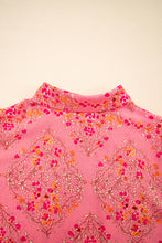 Cargar imagen en el visor de la galería, Rose Red Floral Print Wide Short Sleeve Loose Shirt