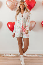Cargar imagen en el visor de la galería, White Christmas Wine Glass Print Bow Knot Two Piece Pajama Set