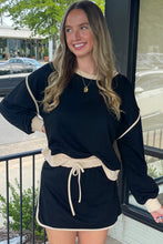 Load image into Gallery viewer, Black Color Contrast Loose Pullover and Lace-up Waist Skort Set