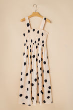 Load image into Gallery viewer, Oatmeal Polka Dot Smocked Fit Flared Sleeveless Long Dress