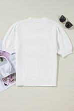 Load image into Gallery viewer, White Touchdown Tinsel Puff Short Sleeve Crew Neck Sweater