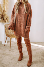Load image into Gallery viewer, Coffee Cable Knit Drop Shoulder Loose Fit Sweater Dress